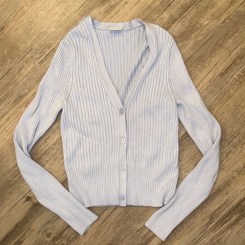 Abercrombie & Fitch Baby Blue Ribbed V neck cropped Slim Cardigan Sz S